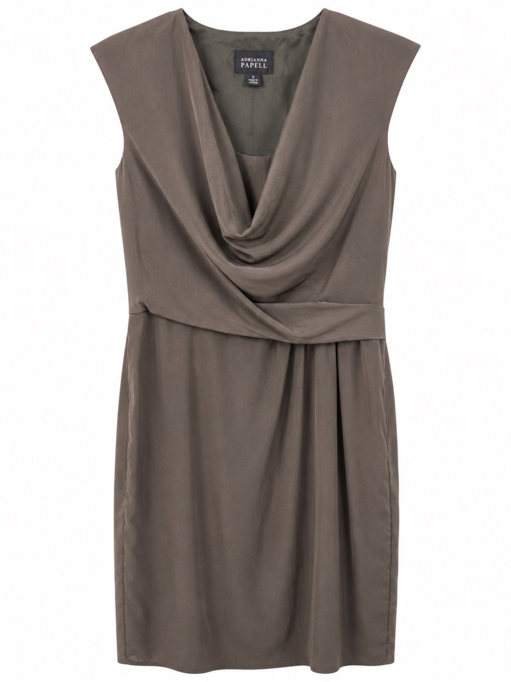 Adrianna Papell Brown Draped Sheath Dress Women’s Size 8 Elegant Cocktail Midi